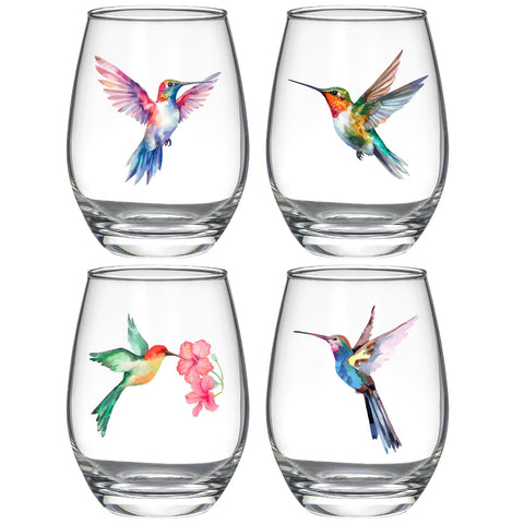 Facoyans hummingbird stemless wine glasses 15oz set elevate table decor and entertaining.