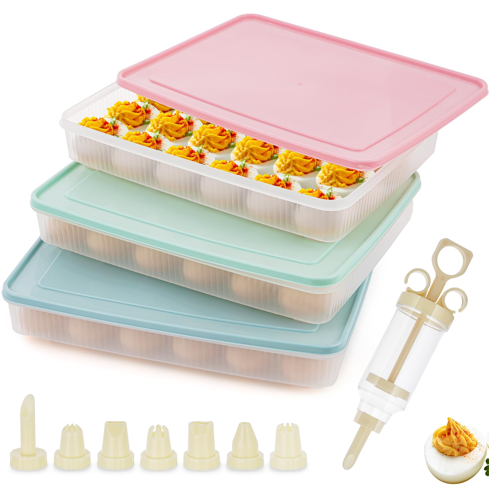 FACULX deviled egg containers with pink lid keep eggs fresh and neatly organized.