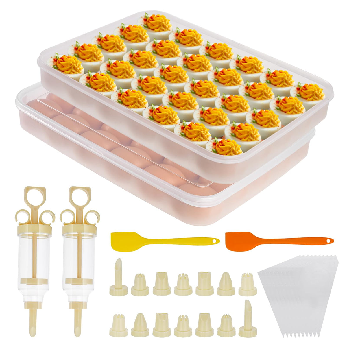 FACULX deviled egg containers with lids for organized fridge storage.