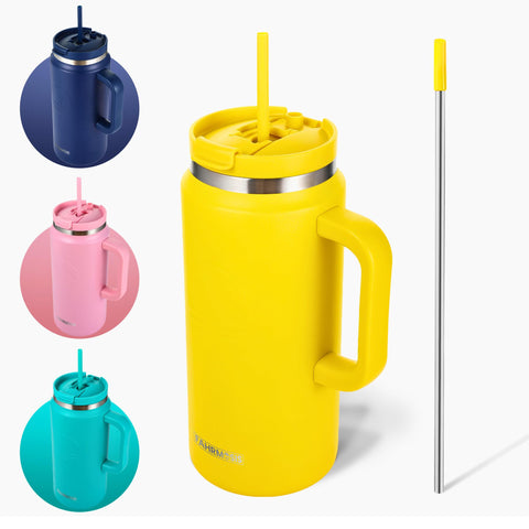 FAHRMOSIS 64 oz tumbler with handle keeps beverages cold on the go