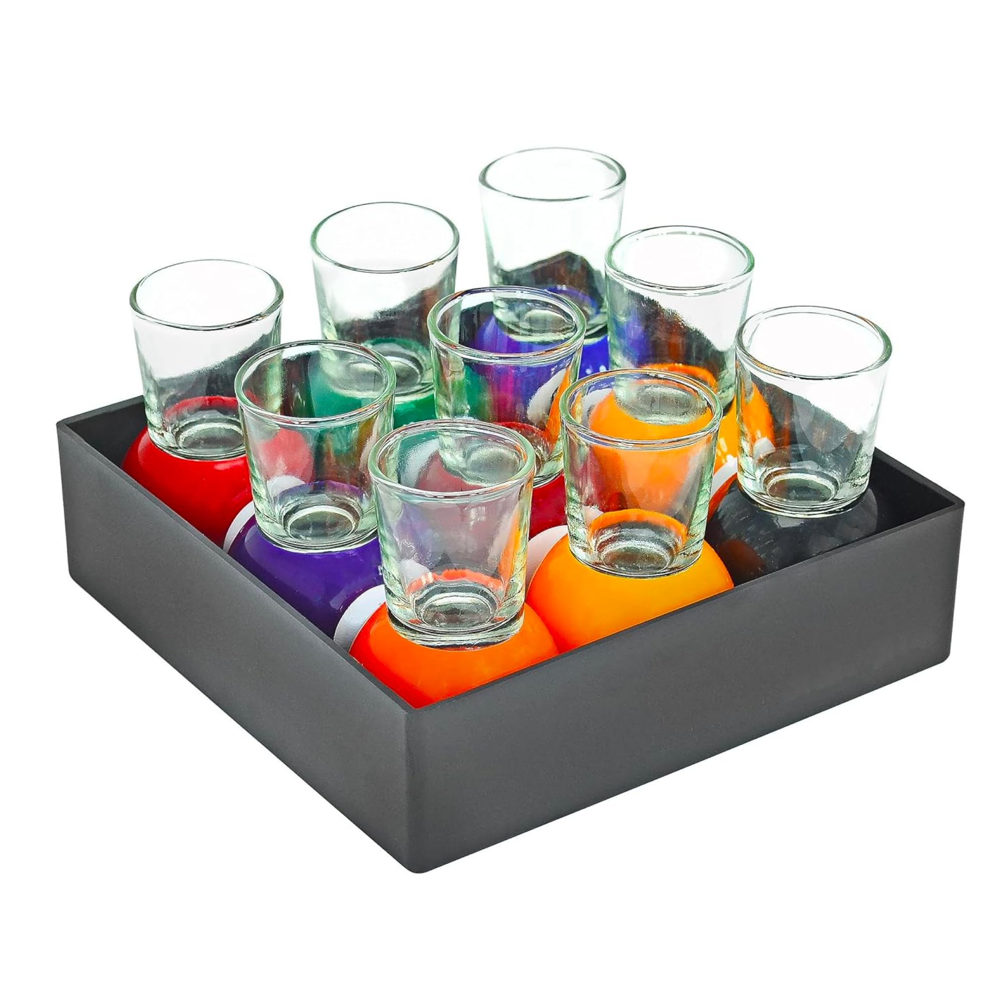 Fairly Odd Novelties billiards shot glass on red ball base, playful table-top accessory.