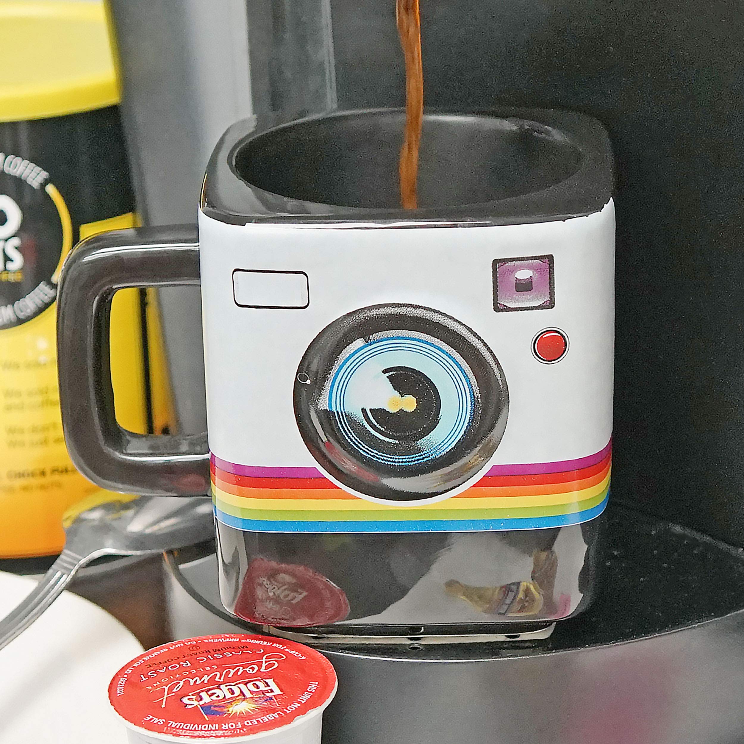 Fairly Odd Novelties Instant Camera Mug is microwave-safe for quick reheats