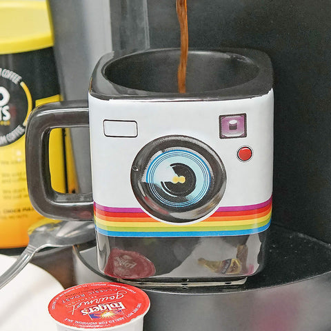 Fairly Odd Novelties Instant Camera Mug is microwave-safe for quick reheats