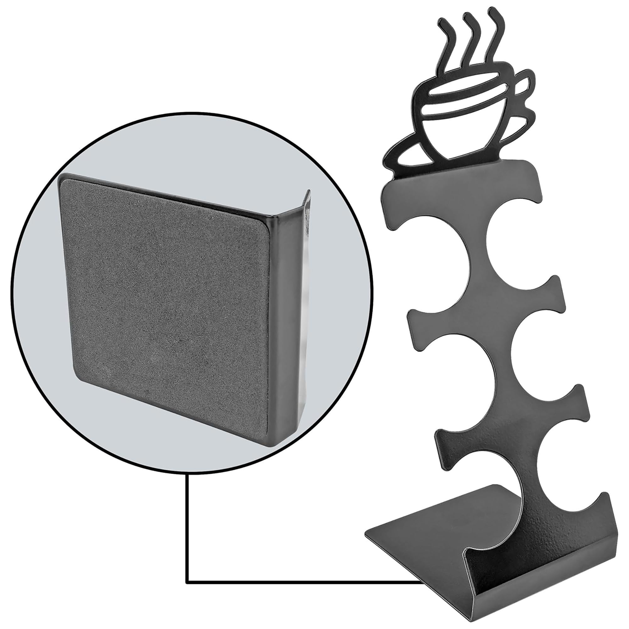 Metal pod rack for durable, long-lasting coffee organization.