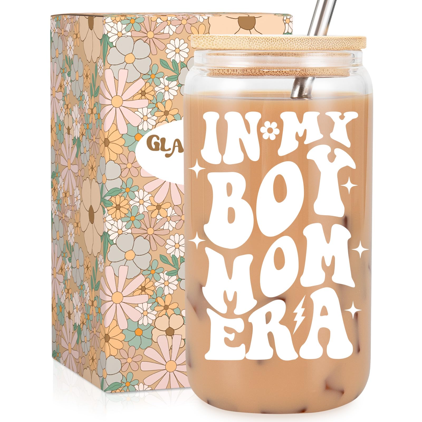 Fairy's Gift Boy Mom Era iced coffee cup front view for daily beverages