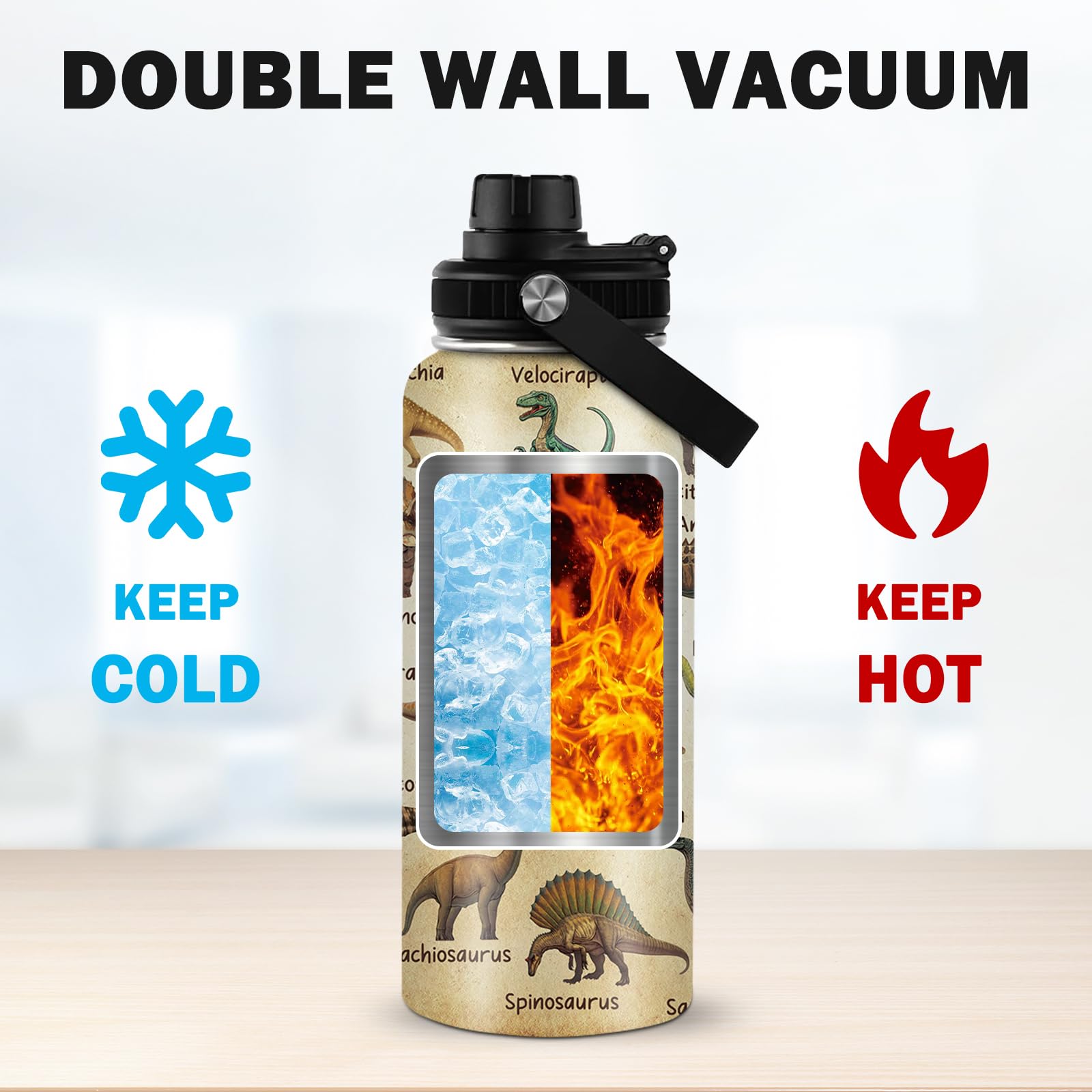 FAIVHSO dinosaur pattern on bottle with colorful design