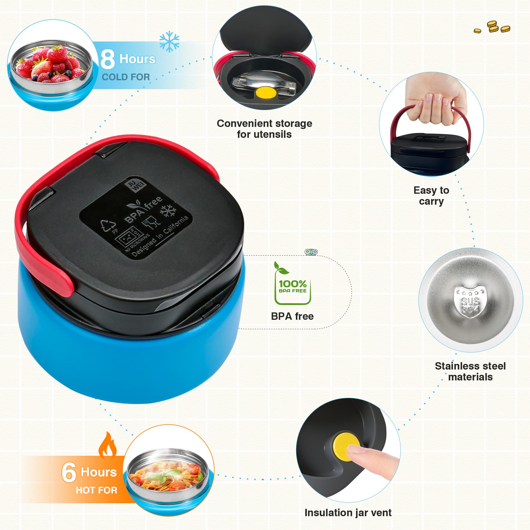 FAJSL folding spoon in blue-red saves space and reduces forgotten utensils.