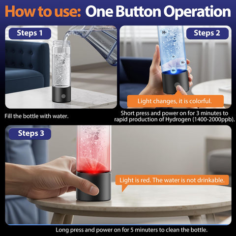 Fakllod hydrogen water bottle three-minute electrolysis creates bubbles for quick hydration.