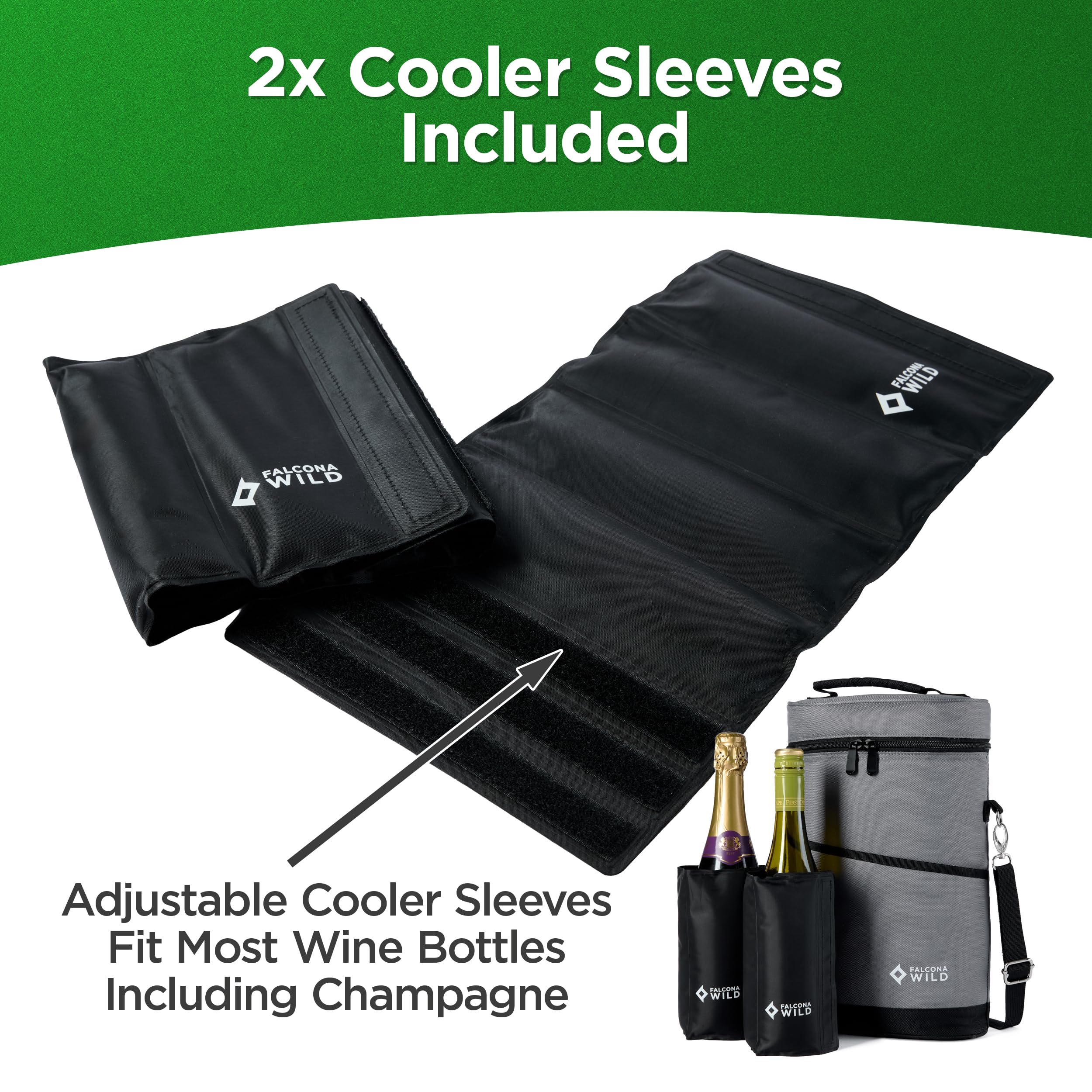 Falcona Wild wine tote fits champagne, regular, and tall bottles for versatility.
