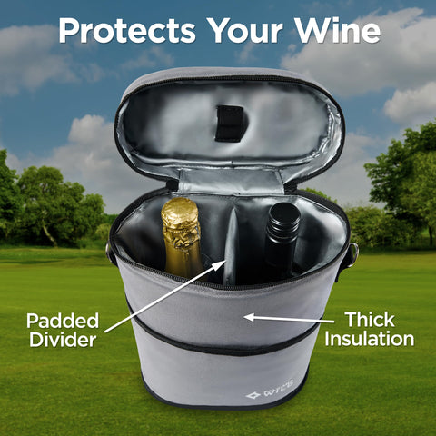 Padded divider protects bottles from clinking during travel with Falcona Wild.