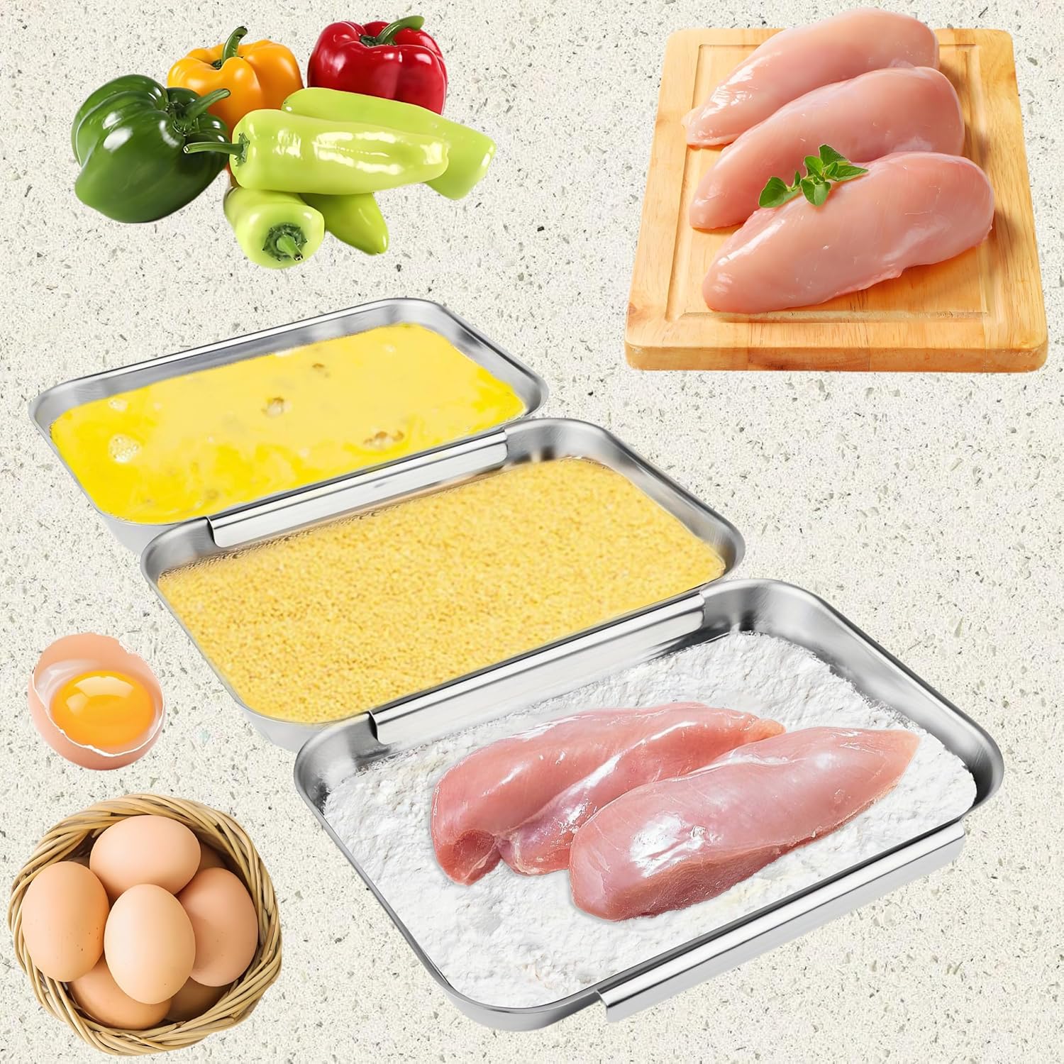 Falichchch breading set with interlocking trays prevents spills during prep