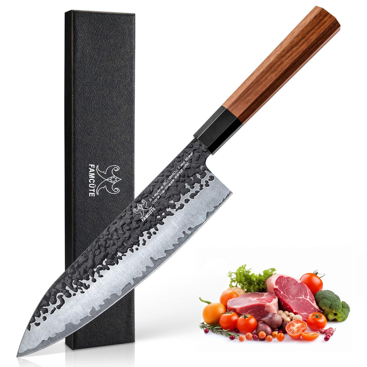 FAMCÜTE 8-inch Japanese knife blade showcases precise, long-lasting sharpness.
