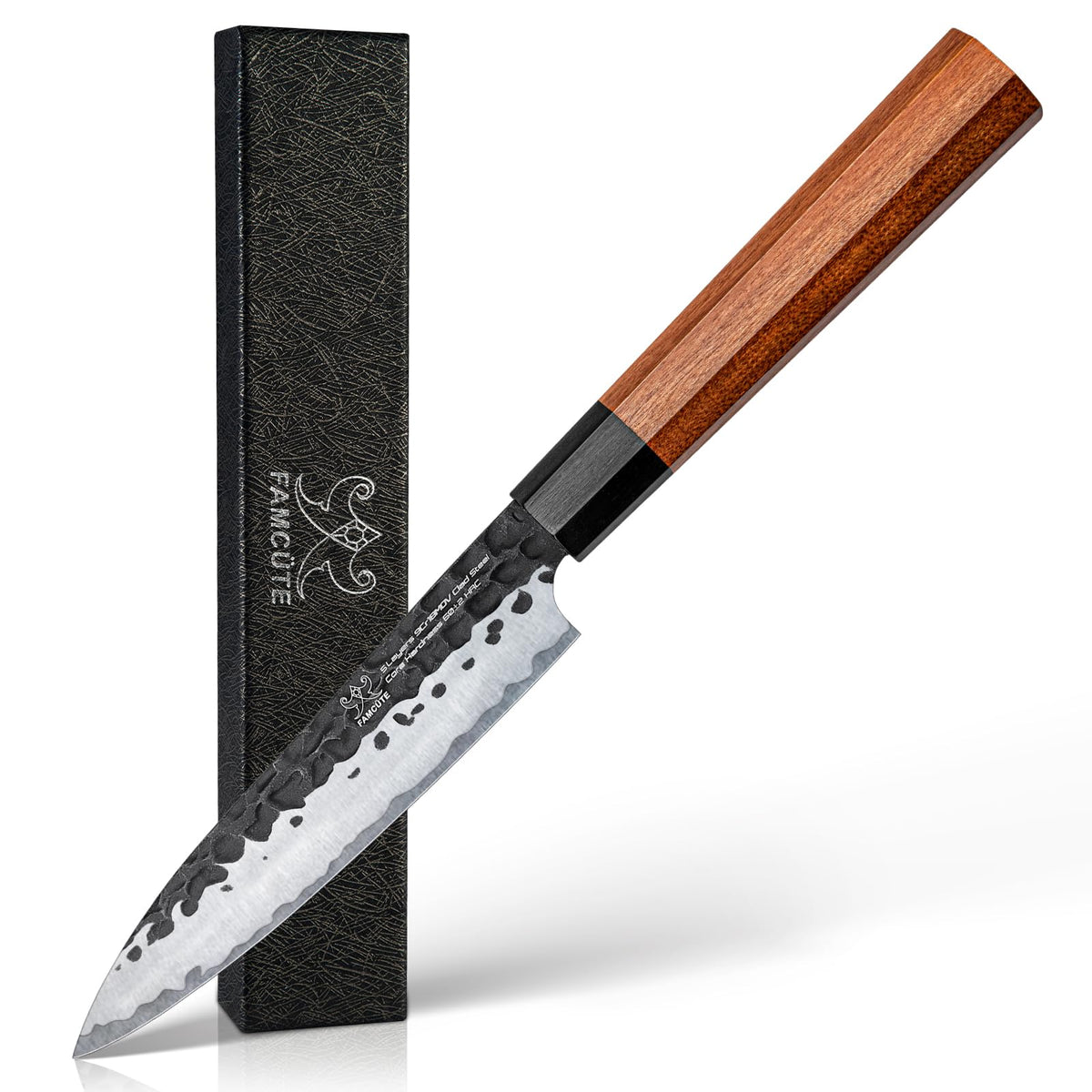 FAMCÜTE paring knife with rosewood handle showing elegant grip
