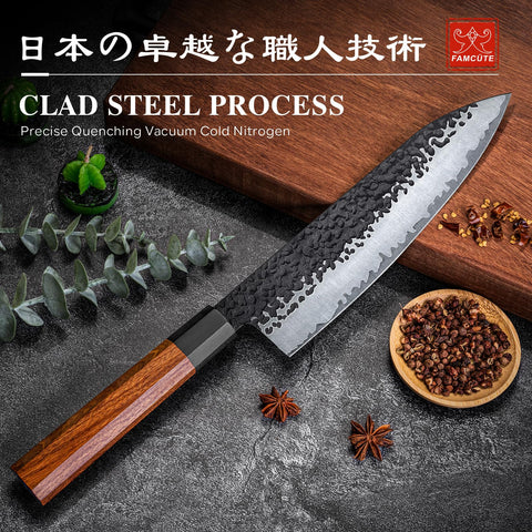 FAMCÜTE rosewood handle provides ergonomic comfort for extended kitchen prep.