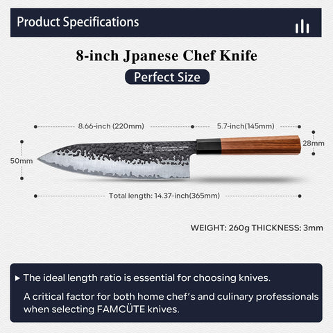 FamCÜTE rosewood handle knife showing ergonomic grip and comfortable control.