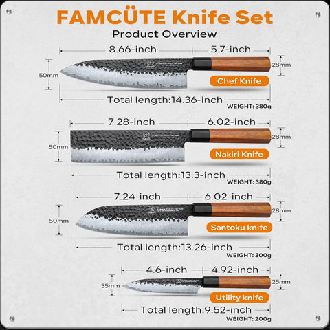 FAMCÜTE Santoku knife ready for versatile slicing and dicing tasks.