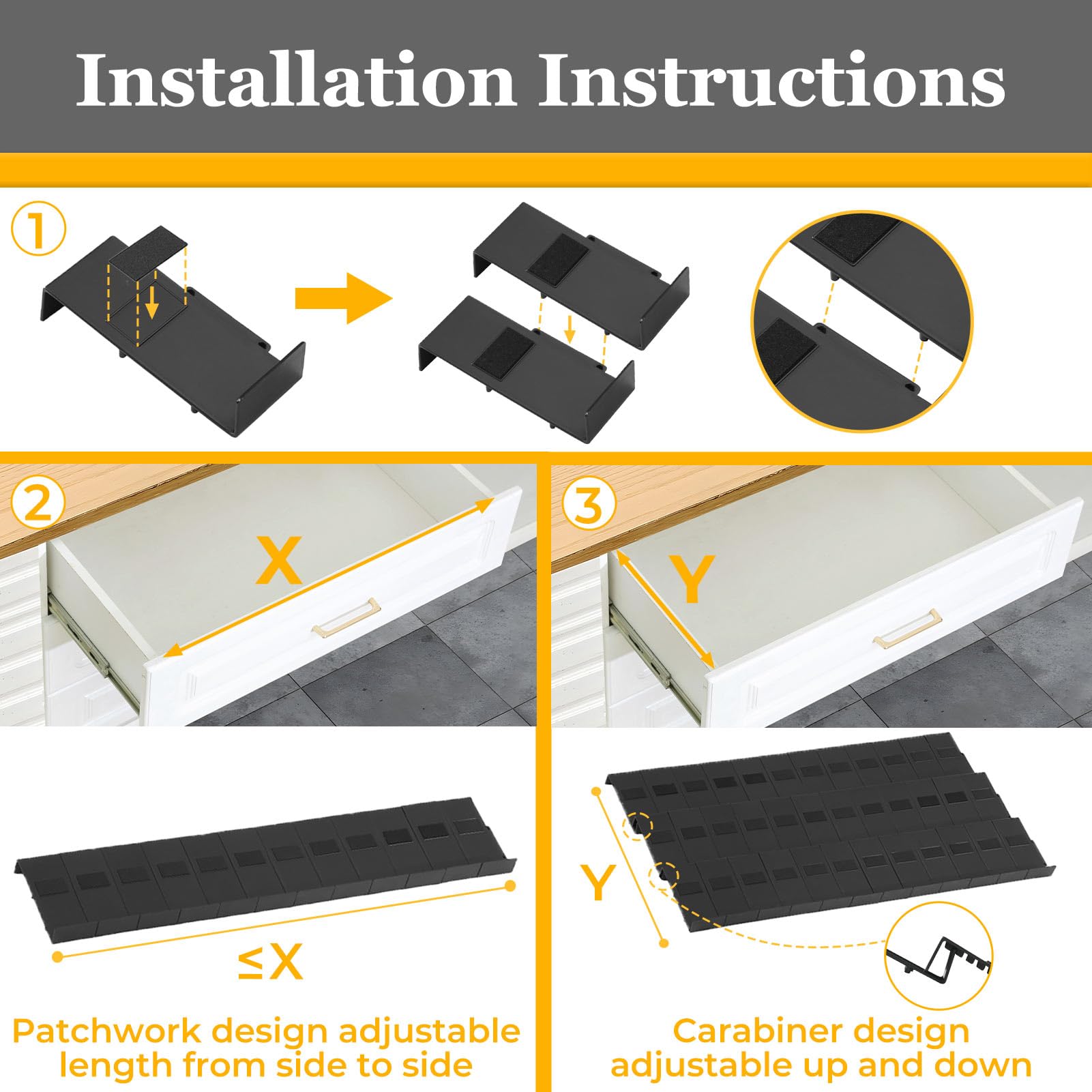 Expandable drawer layout lets you tailor width to your space and jars
