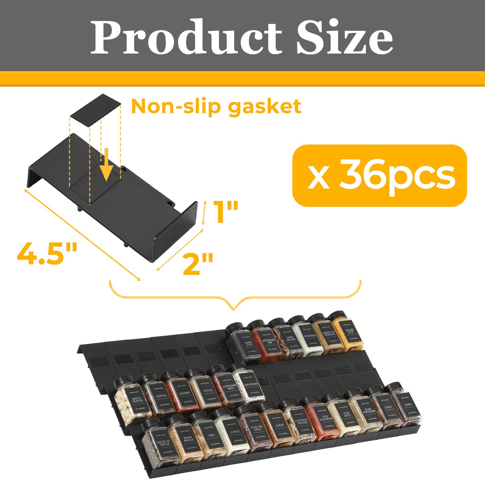 Interlocking spice inserts snap together to prevent overlap and keep a flat drawer surface