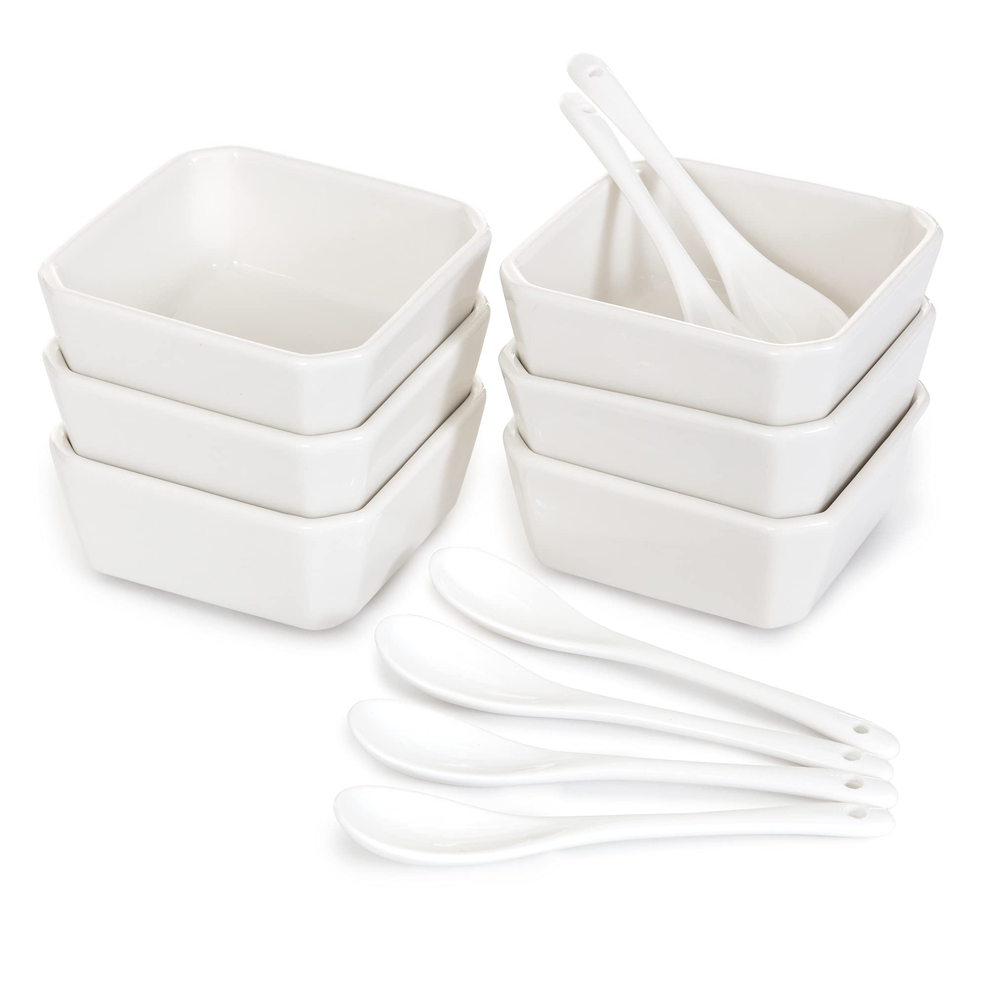 FAMHH 6oz white porcelain serving bowls, square design for sauces and desserts.