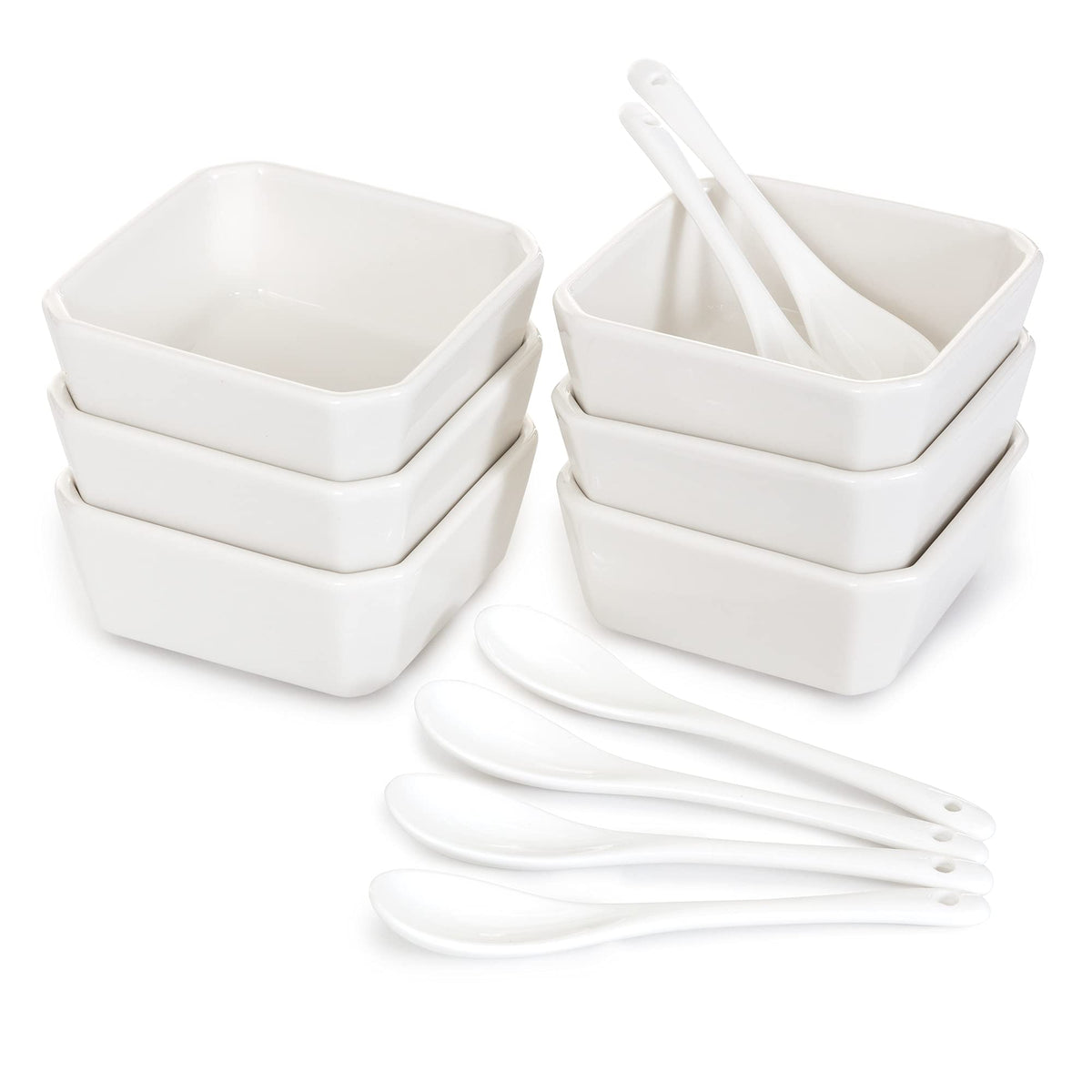 FAMHH 6oz white porcelain serving bowls, square design for sauces and desserts.