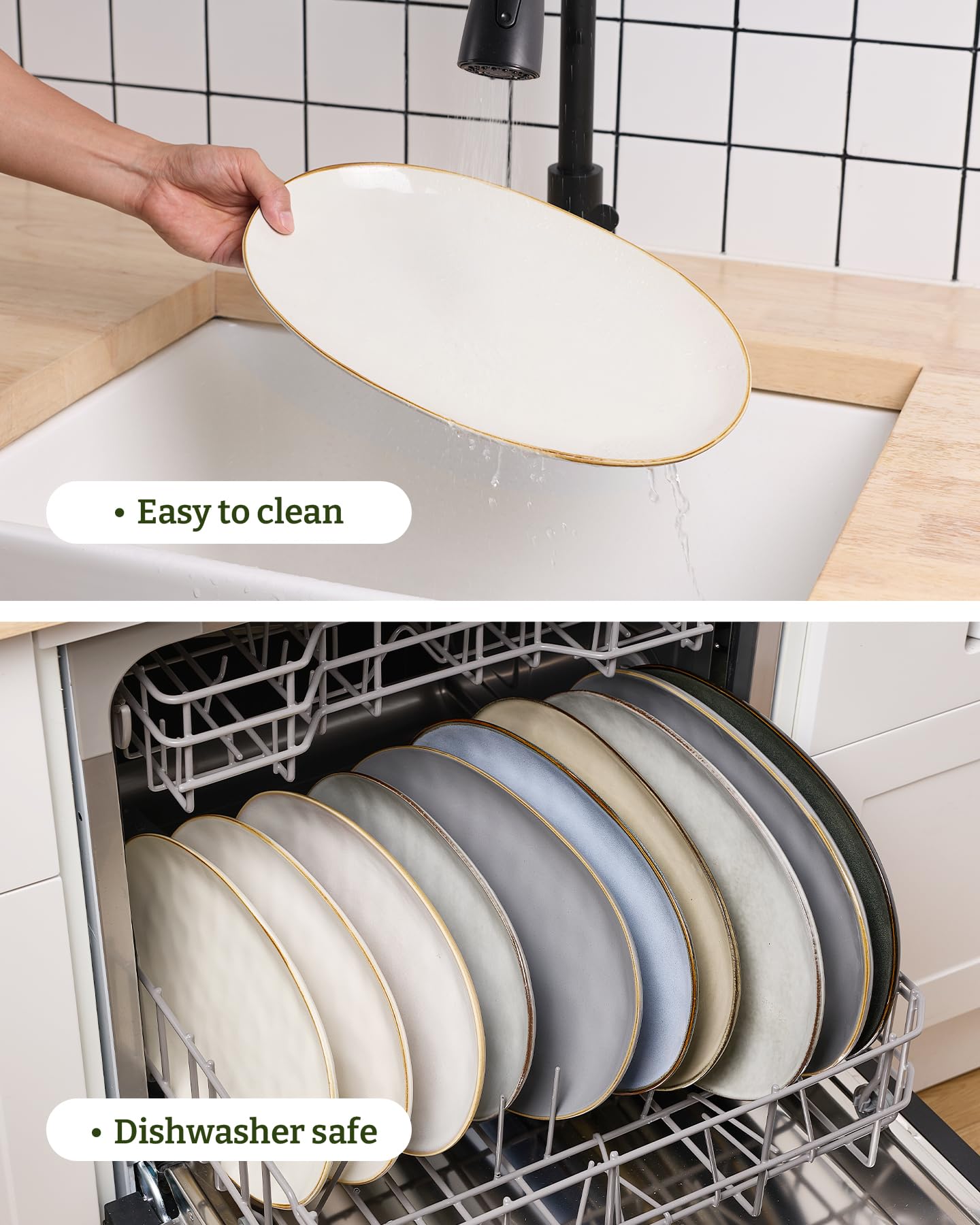 Famiware dishwasher-safe stoneware for easy cleanup.