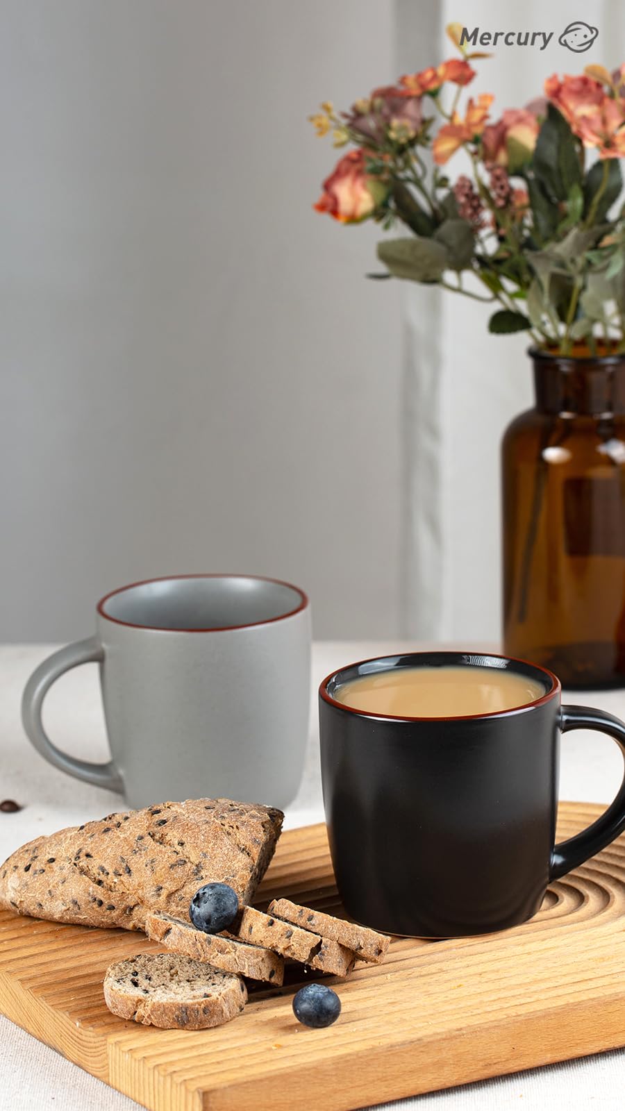 famiware Mercury mug showing handcrafted brown edge, elevating table aesthetics