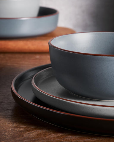 Close-up of speckled pattern on Mercury stoneware highlights unique character.