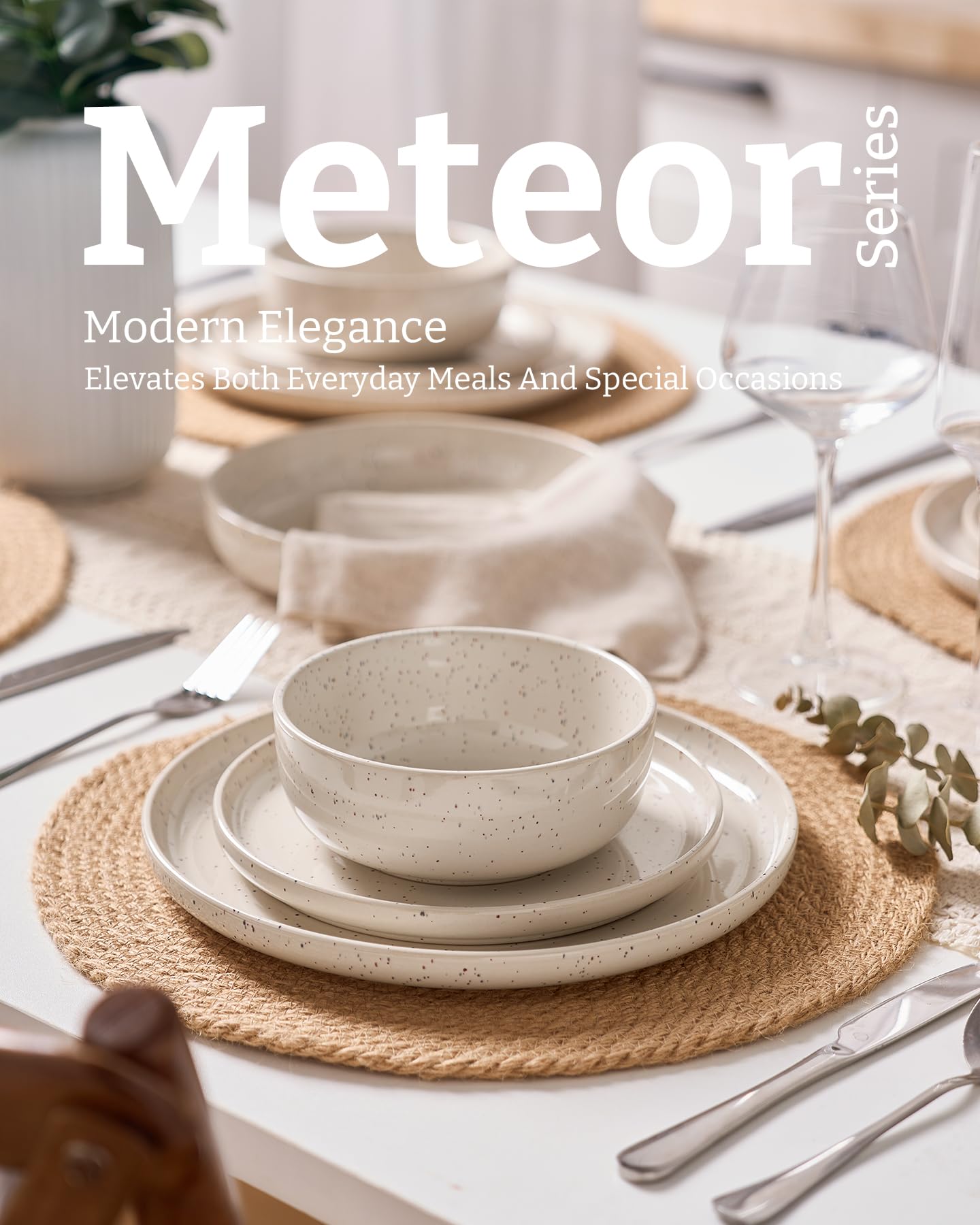 Famiware Meteor cream glaze detail adds cheerful contrast to any meal.
