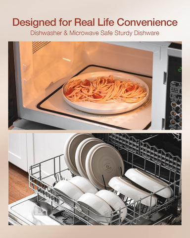 Famiware Milkyway dishwasher-microwave-safe dishes simplify cleaning.