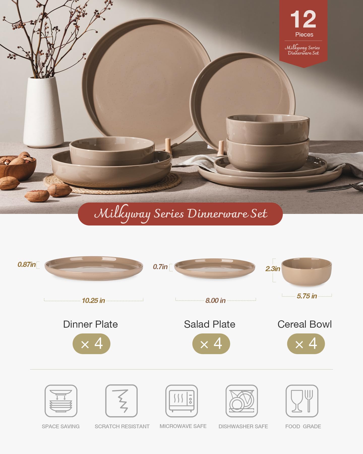 Famiware Milkyway salad plate highlighted in cinnamon brown for stylish lunches