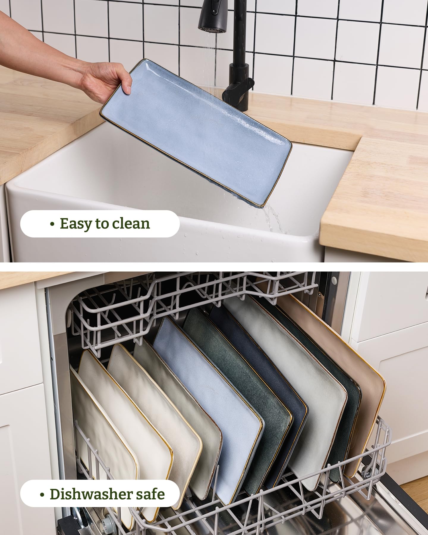 Famiware Ocean Series platter showing dishwasher and microwave safe feature