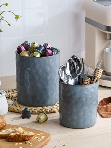 Famiware Ocean utensil holder with double reactive glaze showing unique color shifts.
