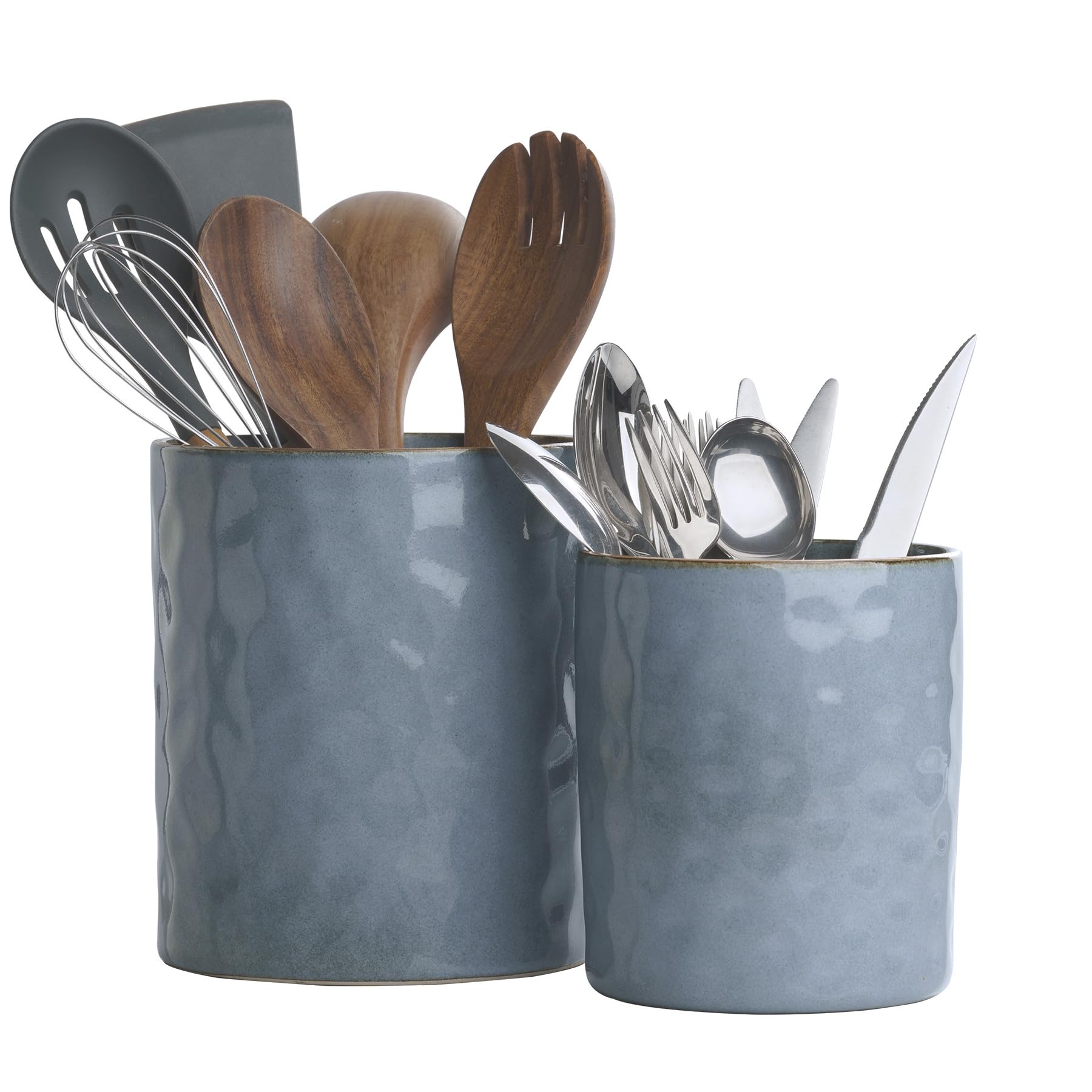 Famiware Ocean large ceramic utensil holder keeps spatulas within reach on the counter.