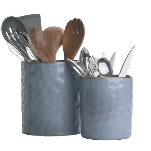 Famiware Ocean large ceramic utensil holder keeps spatulas within reach on the counter.
