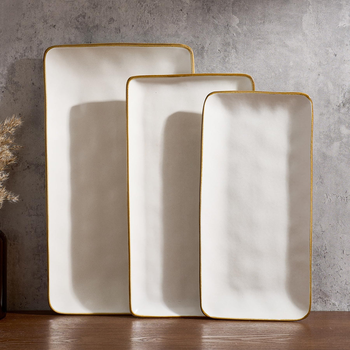 Famiware wave-texture rectangular platter enhances elegant presentation.