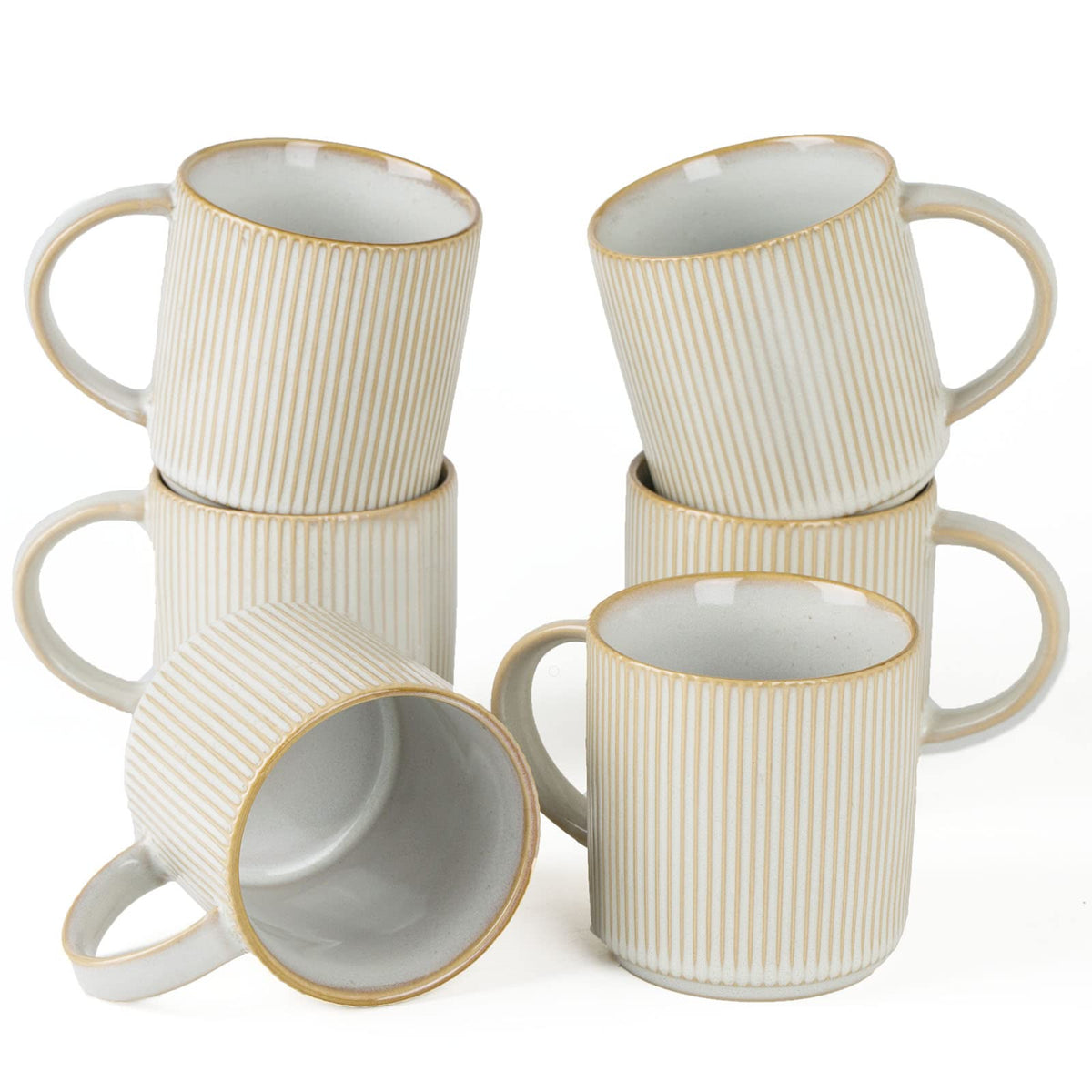 Famiware six 12oz coffee mugs with handles for everyday use.