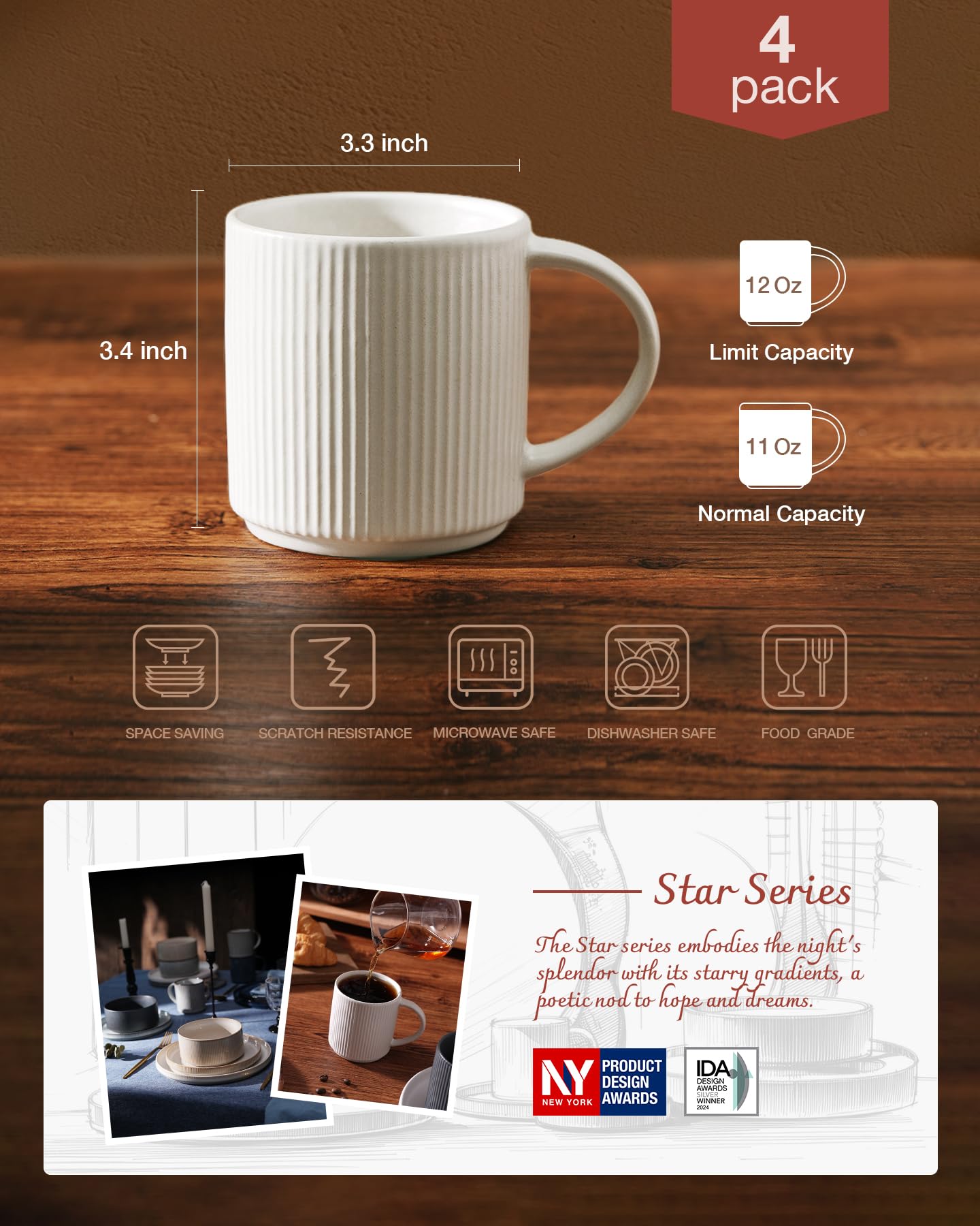 Famiware stackable mug design with grooves for easy storage