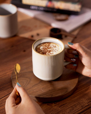 Famiware stackable mugs with grooves for stable nesting and storage.