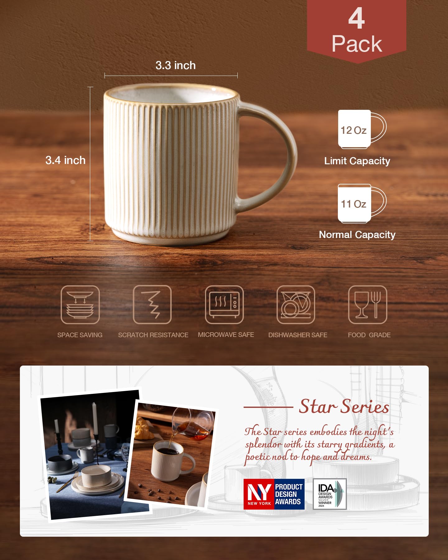 Stackable Famiware Star mugs with grooves for stable storage.