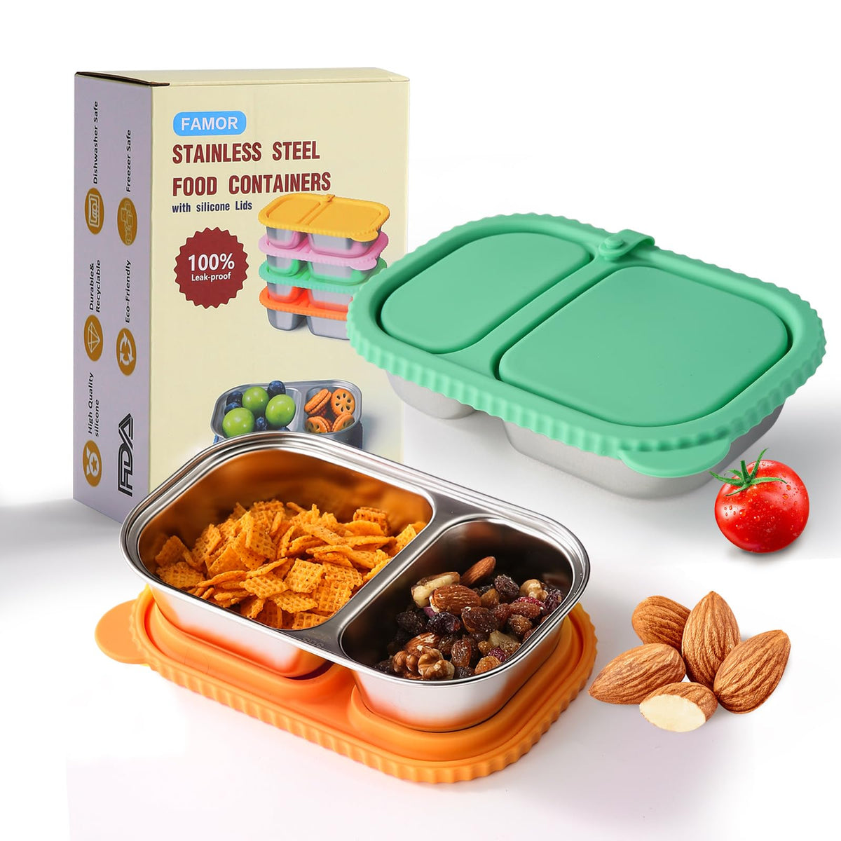 FAMOR 2-pack snack containers with lids for portable meals on the go