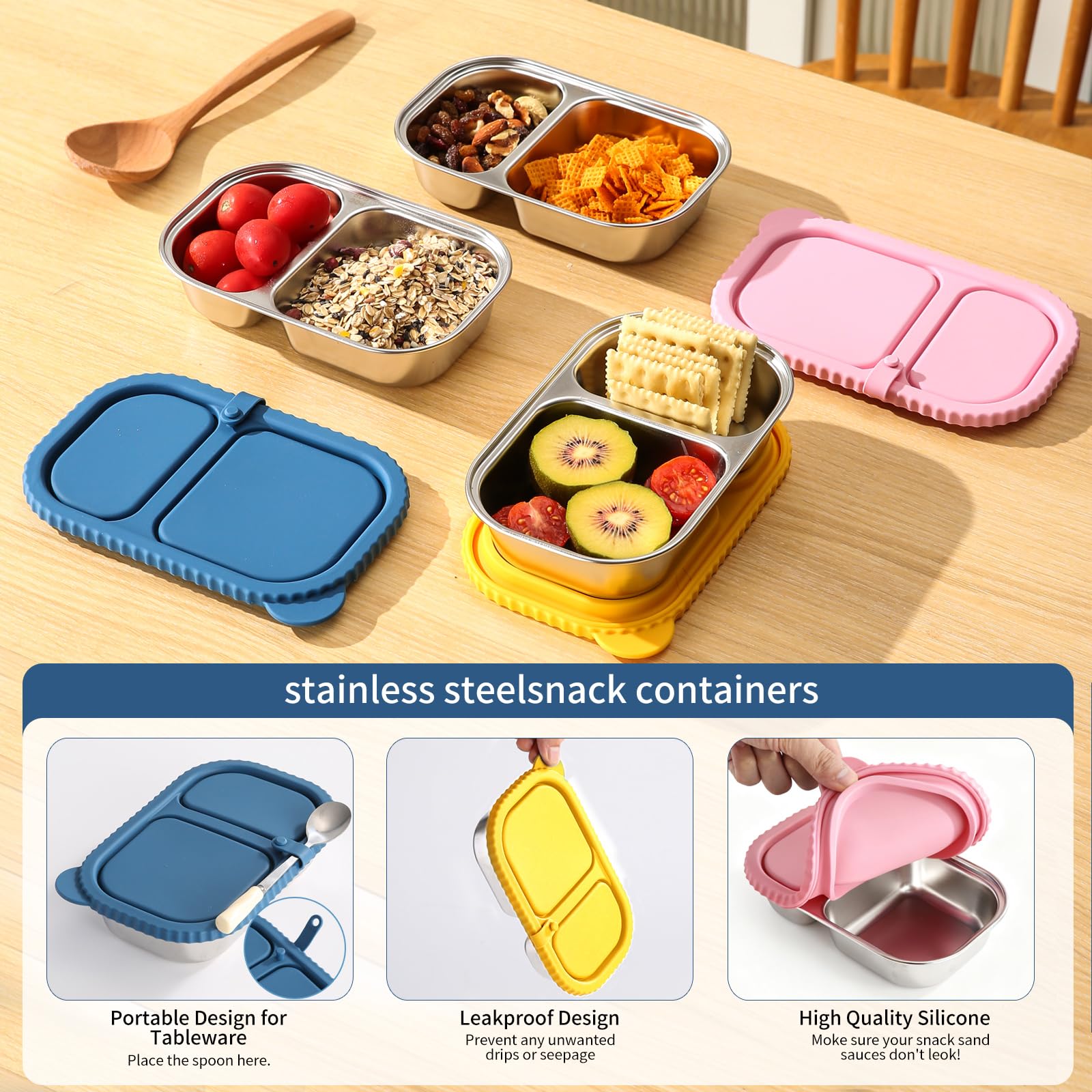 FAMOR stainless steel snack container with leak-proof seal for mess-free travel