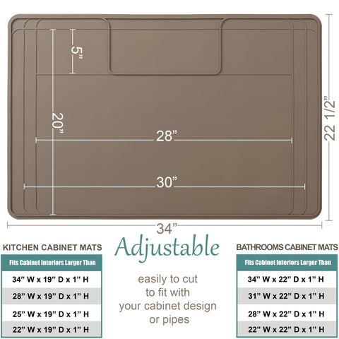 Famous Dino Under Sink Mat adjustable width fits standard cabinets and trims easily.