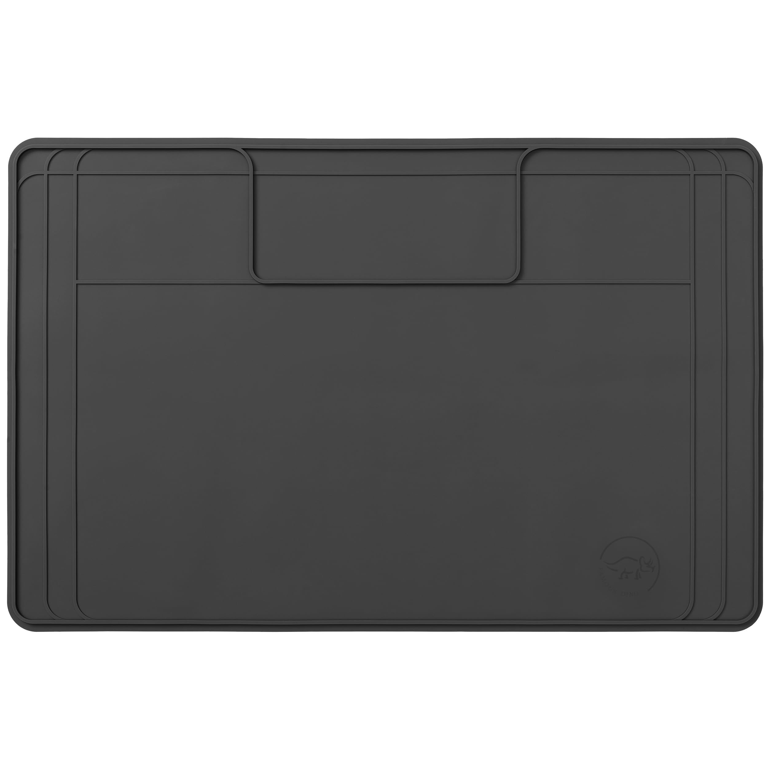 Famous Dino under-sink mat shows easy-trim design for perfect cabinet fit and leak protection