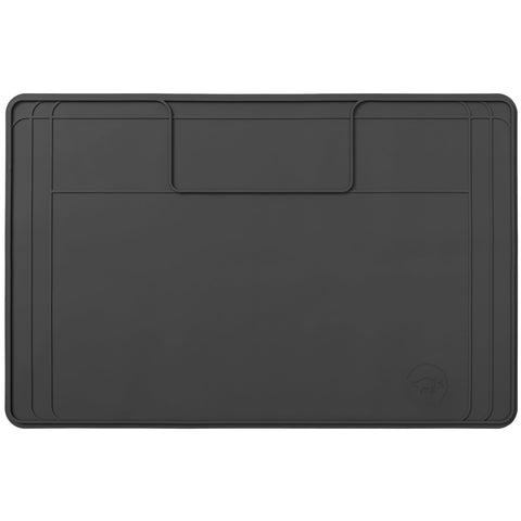 Famous Dino under-sink mat shows easy-trim design for perfect cabinet fit and leak protection