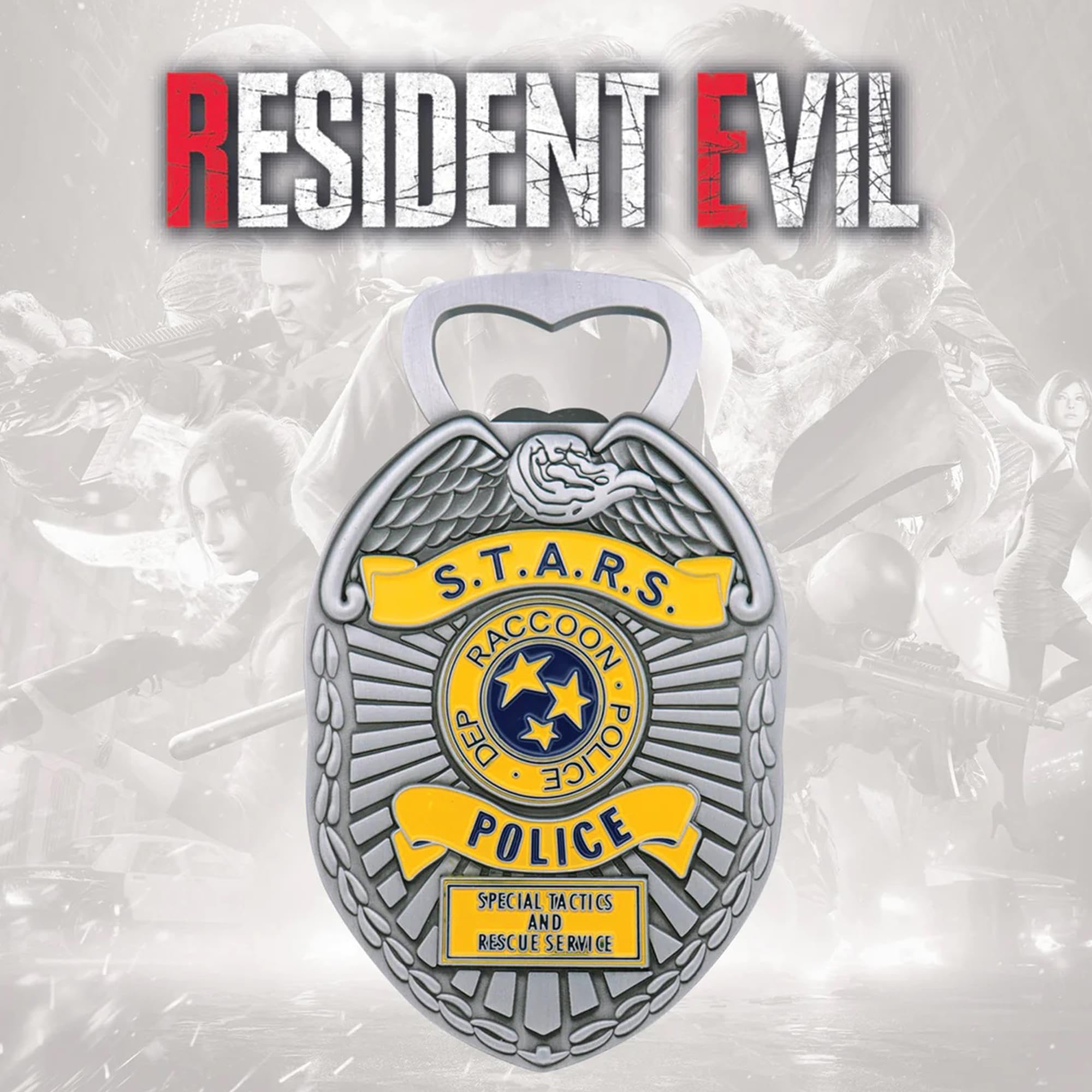 Fanattik Resident Evil badge bottle opener makes a desk or bar-ready gift.