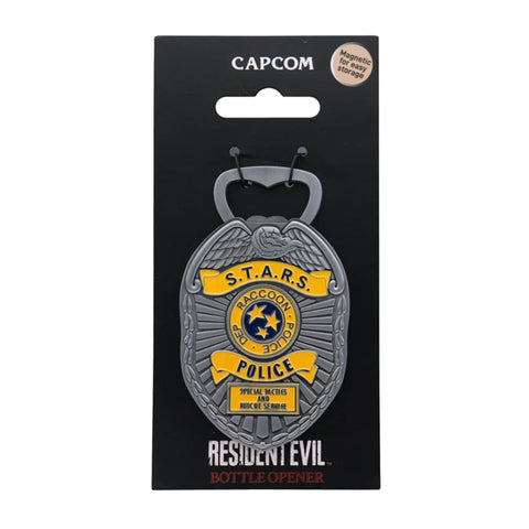 Fanattik Resident Evil badge bottle opener with magnetic back for storage.