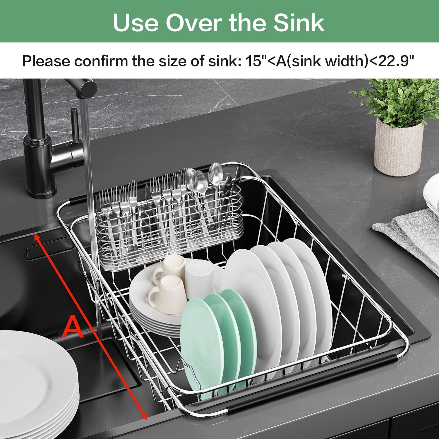 Fanbsy adjustable dish rack arms fit most sinks for flexible installation.