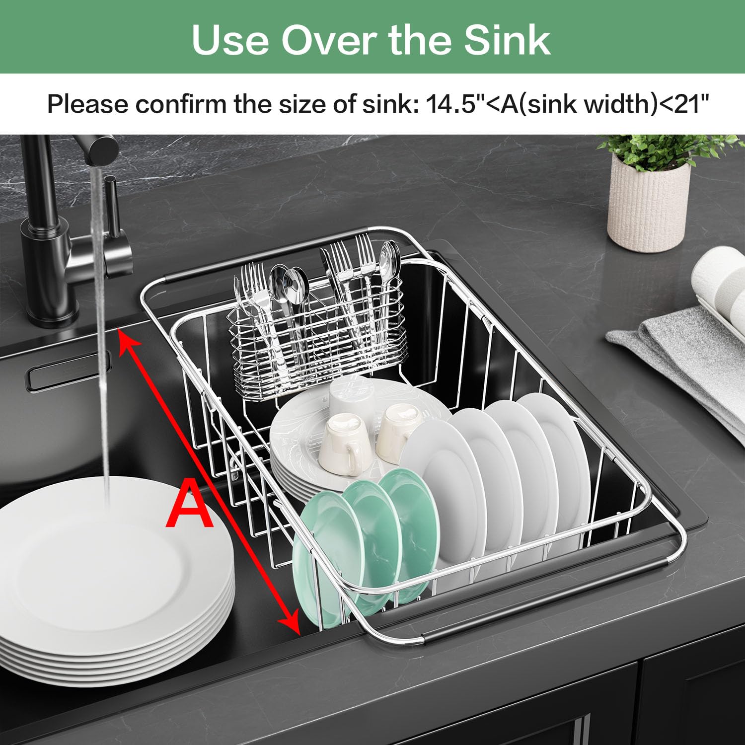 Fanbsy dish rack positioned inside or over the sink for versatile drying