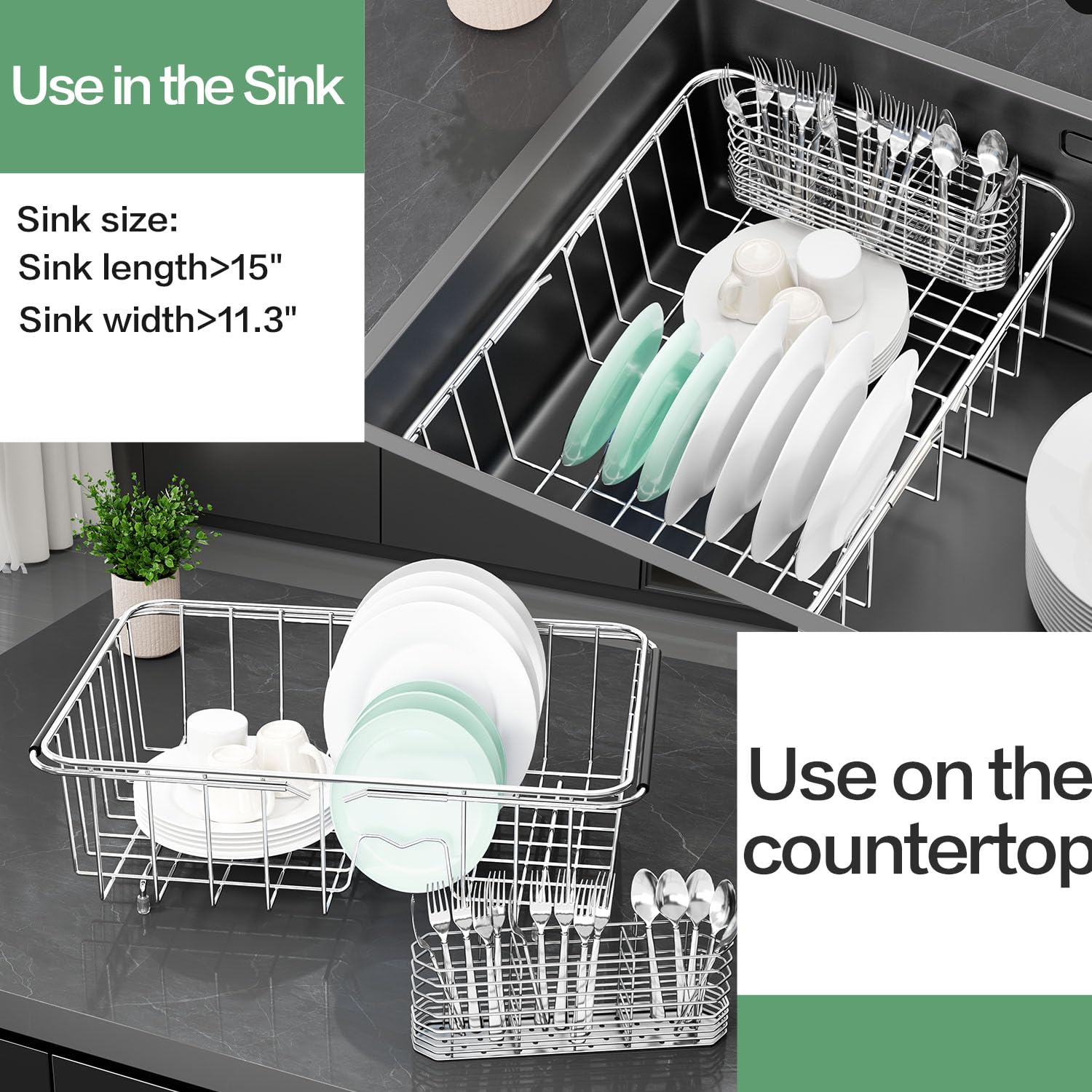 Fanbsy over-sink drying rack saves counter space in small kitchens.