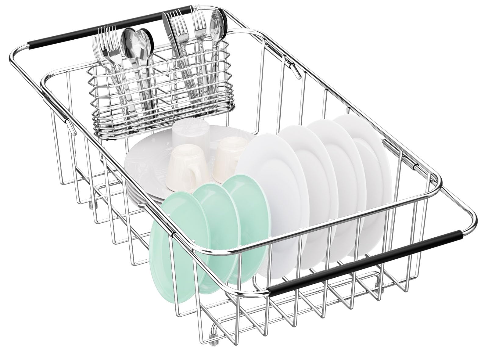 Fanbsy small dish drainer rack over the sink enables quick air-drying of dishes